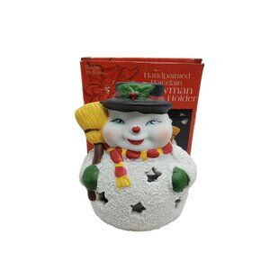 vintage holiday traditions handpainted porcelain snowman candle holder